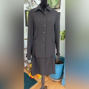 Black with White Accent Stitching Blazer & Skirt 2 Piece Suit Set Size 6